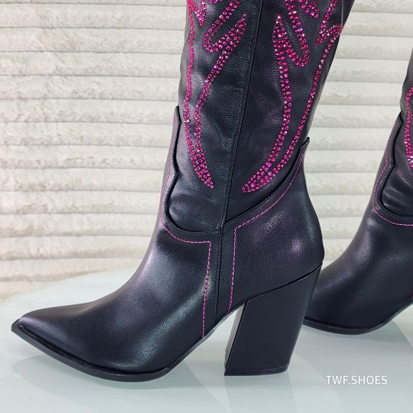 Mileage Pink Rhinestone Design Black Country Western Cowgirl Boots - Picture 10 of 10